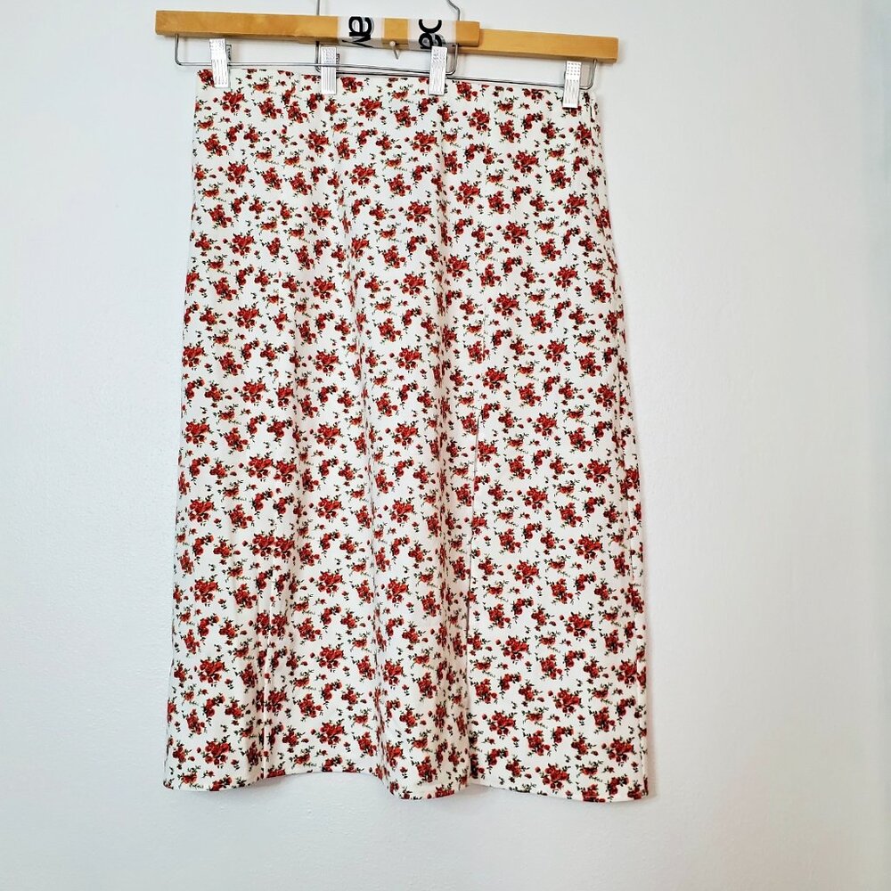 Daniel Bernstein Plus Size Skirt Size 1X Front Slit Small Rose Print Side Zip - Picture 3 of 10